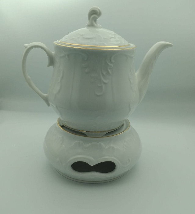 3604 CZAJNIK 1100 ml + PODGRZEWACZ Złota Linia ROCOCO PORCELANA ĆMIELÓW