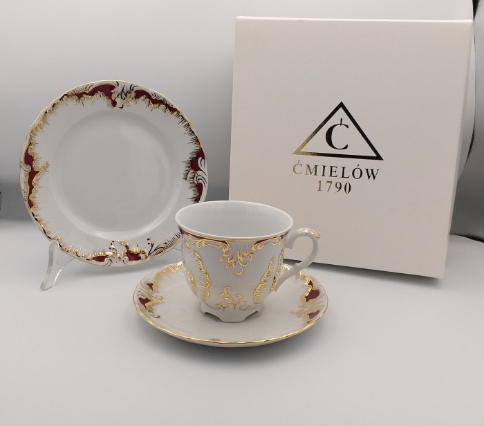 FILIŻANKA ZE SPODKIEM 250ml I TALERZYKIEM 17cm ROCOCO 0040 PURPURA