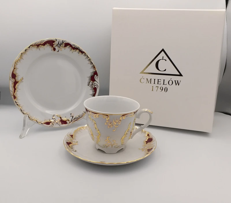 FILIŻANKA ZE SPODKIEM 250ml I TALERZYKIEM 17cm ROCOCO 0040 PURPURA