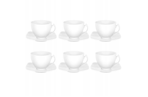 Zestaw 6 filiżanek 250 ml ze spodkami Akcent Biały C000 z porcelany Ćmielów.png