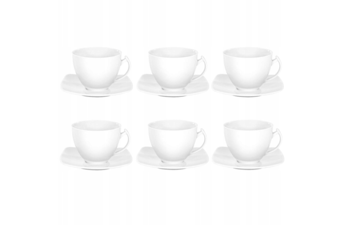Zestaw 6 filiżanek 250 ml ze spodkami Akcent Biały C000 z porcelany Ćmielów.png