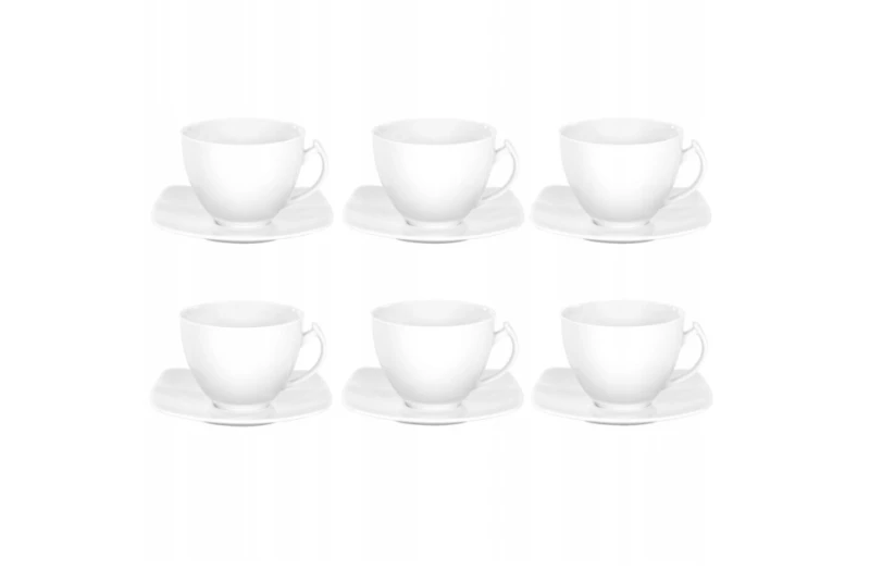 Zestaw 6 filiżanek 250 ml ze spodkami Akcent Biały C000 z porcelany Ćmielów.png